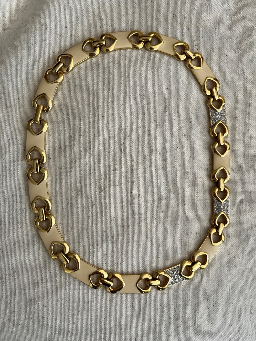 Vintage 80s Heavy Geometric Double Heart Chain Link Necklace - gold tone